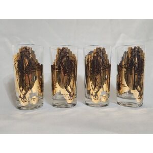 Rare MCM Charles Russell Cowboy Western 24K Gold Cocktail Highball Glass EUC